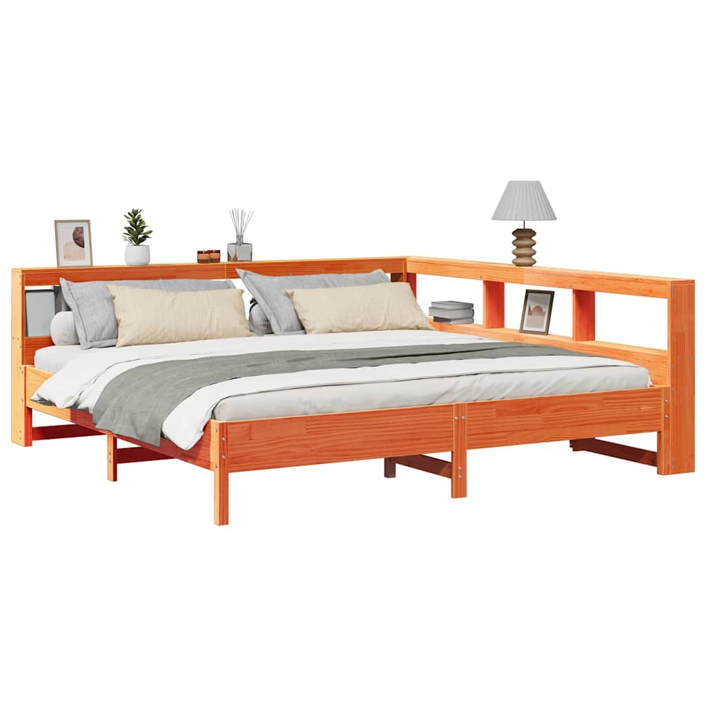 vidaXL Cama con estantería sin colchón madera maciza marrón 180x200cm