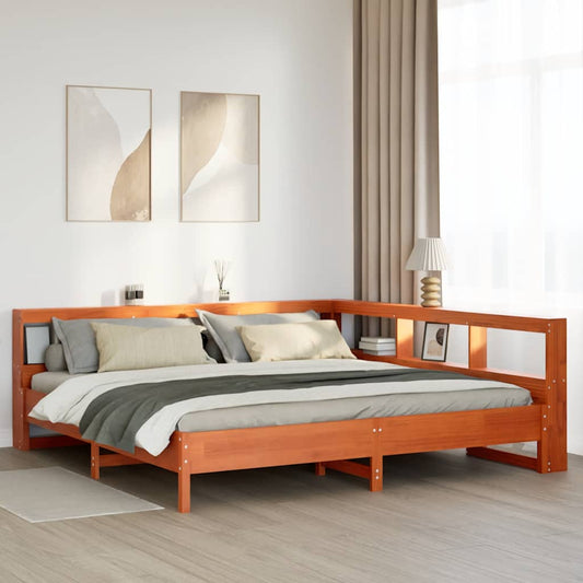 vidaXL Cama con estantería sin colchón madera maciza marrón 180x200cm