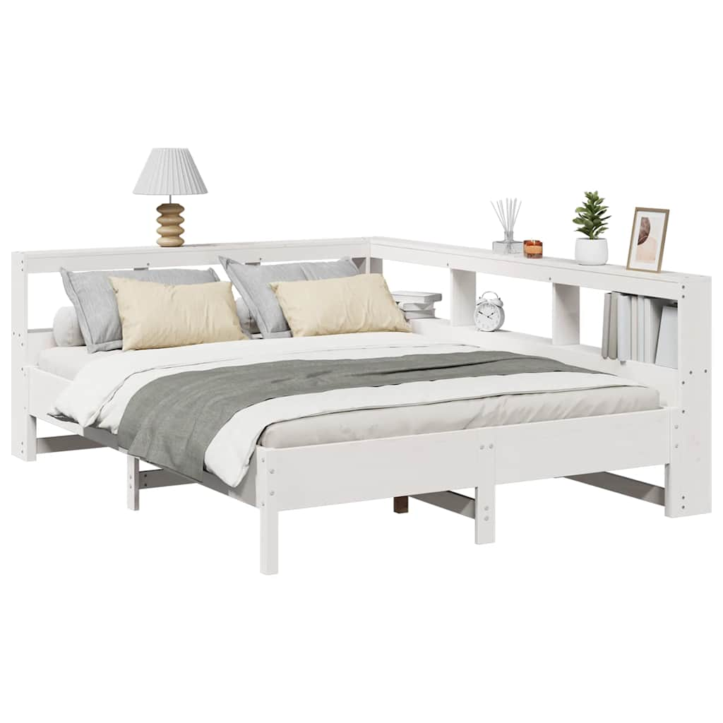 vidaXL Cama con estantería sin colchón madera maciza blanca 160x200 cm