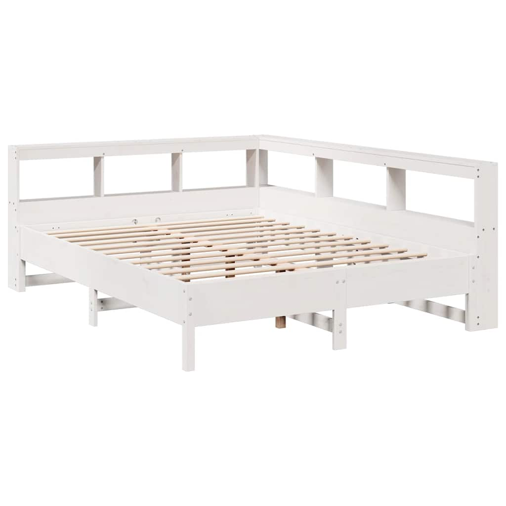 vidaXL Cama con estantería sin colchón madera maciza blanca 160x200 cm