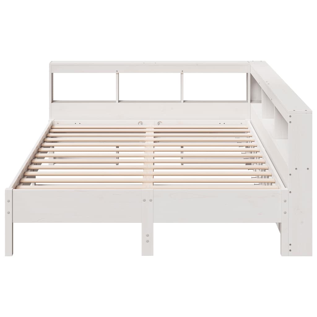 vidaXL Cama con estantería sin colchón madera maciza blanca 160x200 cm