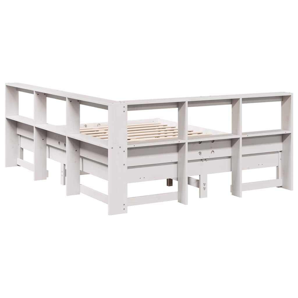 vidaXL Cama con estantería sin colchón madera maciza blanca 160x200 cm