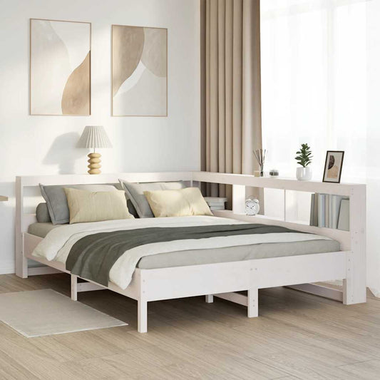 vidaXL Cama con estantería sin colchón madera maciza blanca 160x200 cm