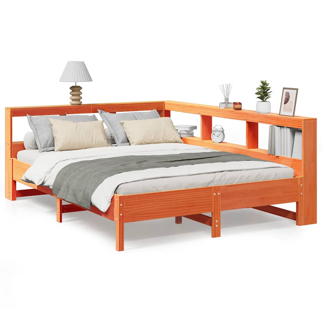 vidaXL Cama con estantería sin colchón madera maciza marrón 140x200 cm