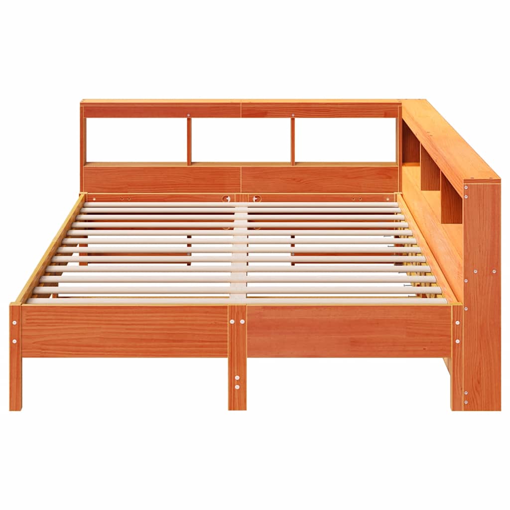 vidaXL Cama con estantería sin colchón madera maciza marrón 140x200 cm