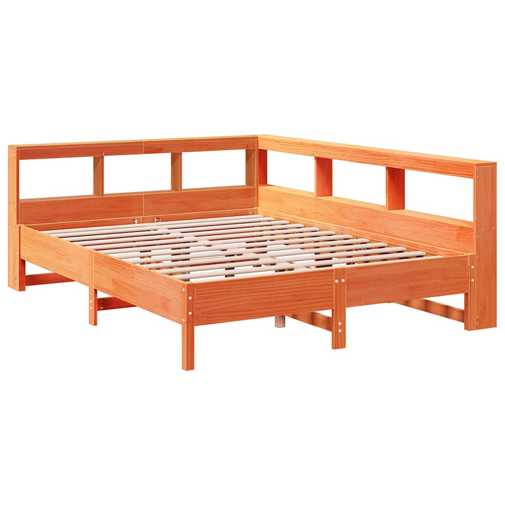 vidaXL Cama con estantería sin colchón madera maciza marrón 140x190 cm