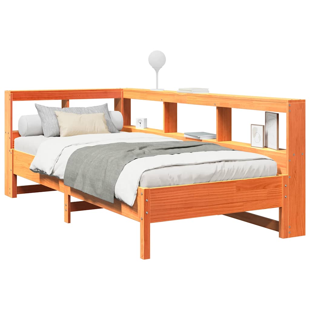 vidaXL Cama con estantería sin colchón madera maciza marrón 75x190 cm