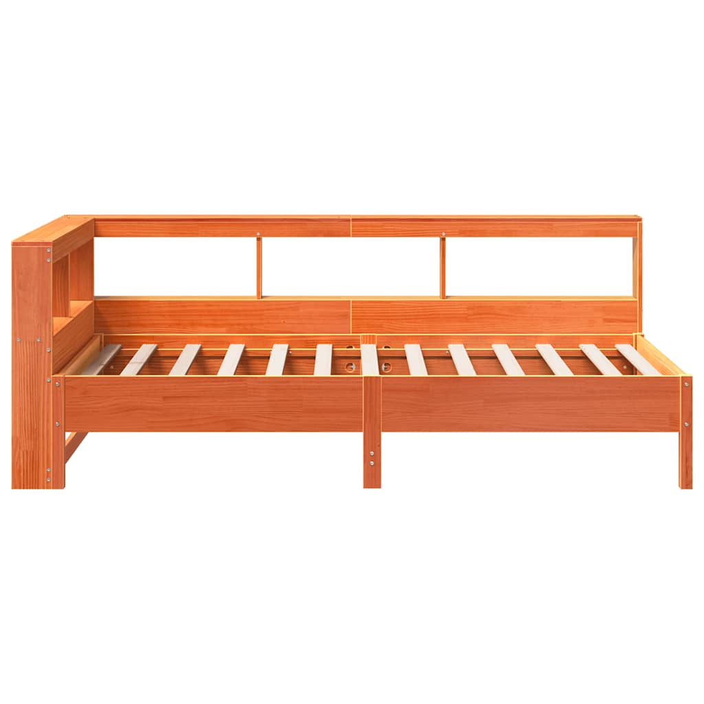 vidaXL Cama con estantería sin colchón madera maciza marrón 75x190 cm