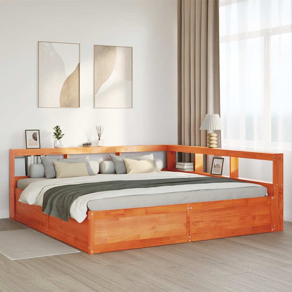 vidaXL Cama con estantería sin colchón madera maciza marrón 180x200cm