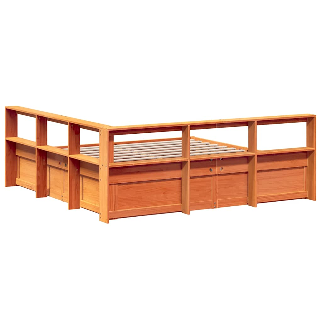 vidaXL Cama con estantería sin colchón madera maciza marrón 180x200cm