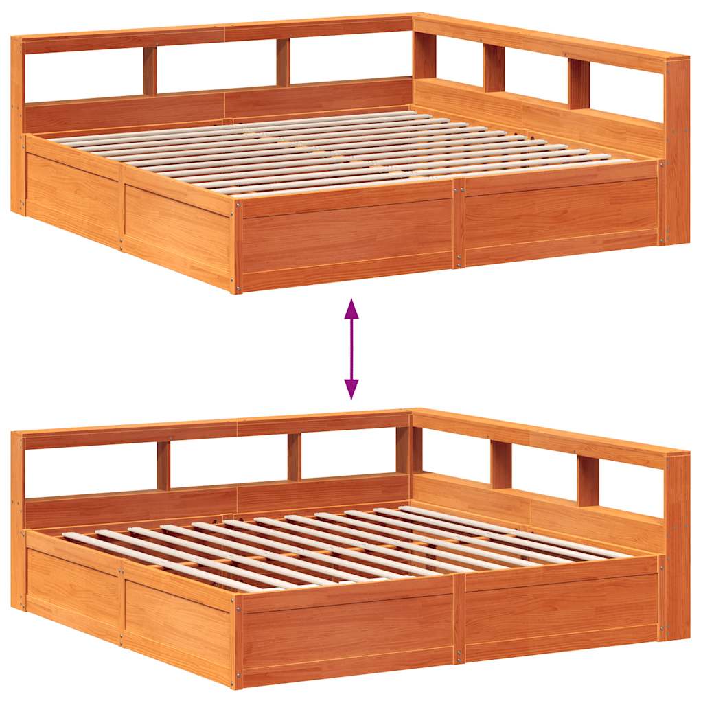 vidaXL Cama con estantería sin colchón madera maciza marrón 180x200cm