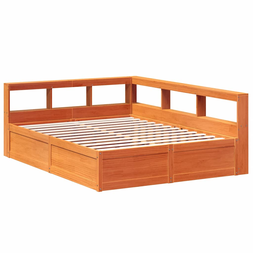 vidaXL Cama con estantería sin colchón madera maciza marrón 160x200 cm