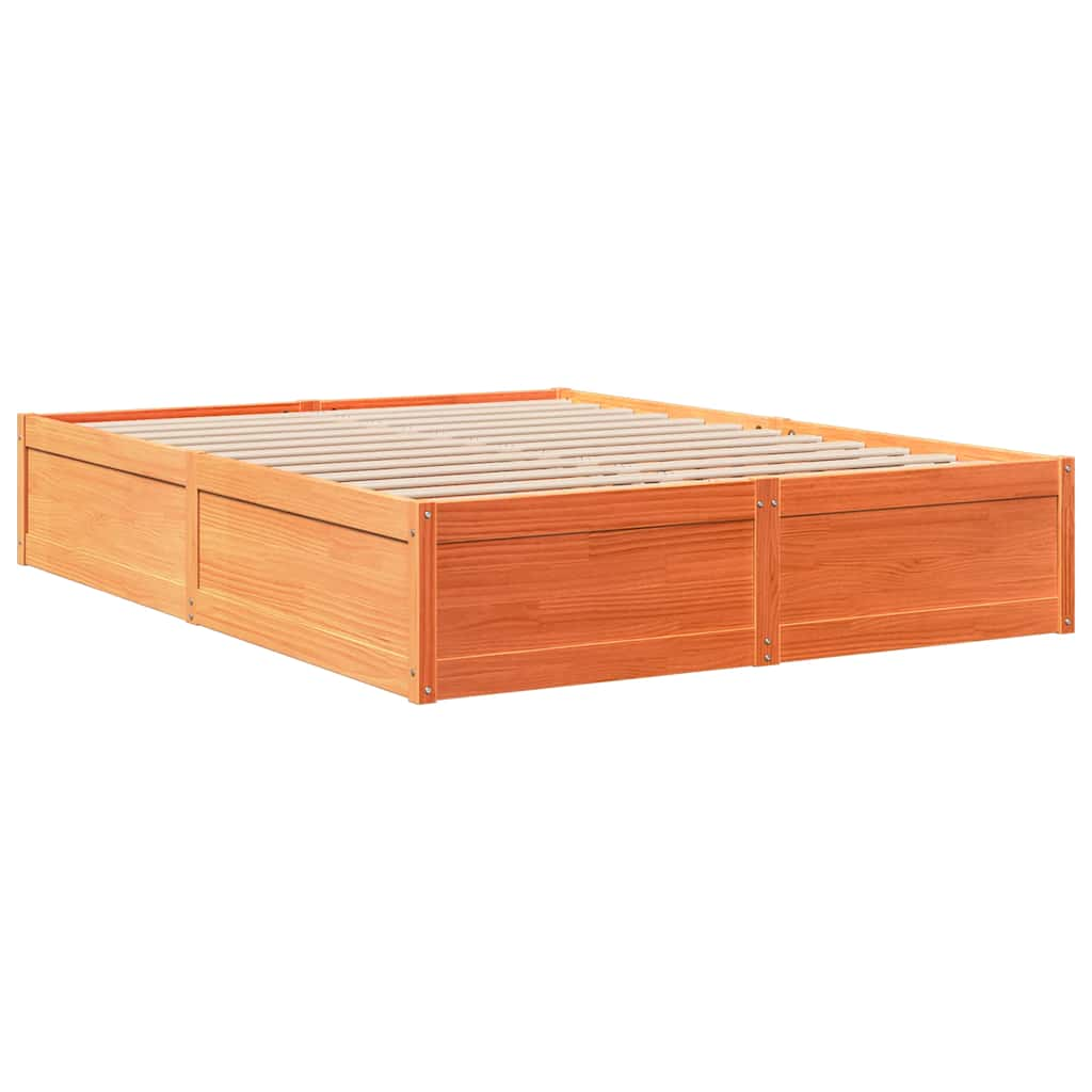 vidaXL Cama con estantería sin colchón madera maciza marrón 160x200 cm