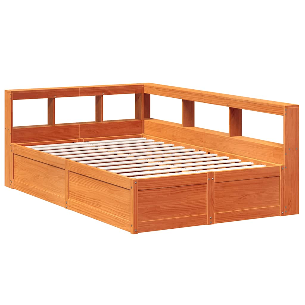 vidaXL Cama con estantería sin colchón madera maciza marrón 135x190cm