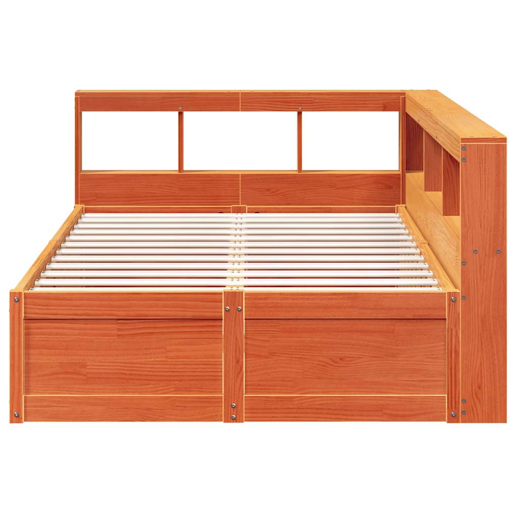 vidaXL Cama con estantería sin colchón madera maciza marrón 135x190cm