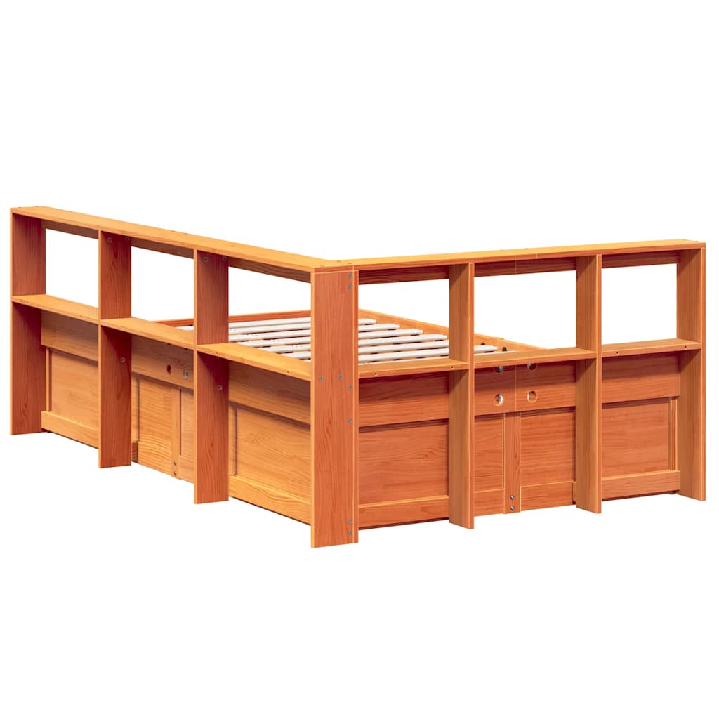 vidaXL Cama con estantería sin colchón madera maciza marrón 135x190cm