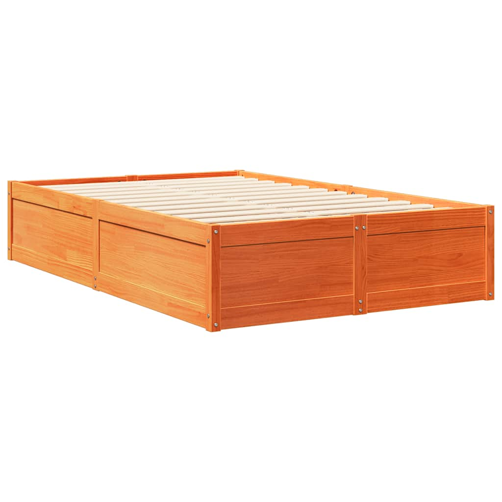 vidaXL Cama con estantería sin colchón madera maciza marrón 135x190cm