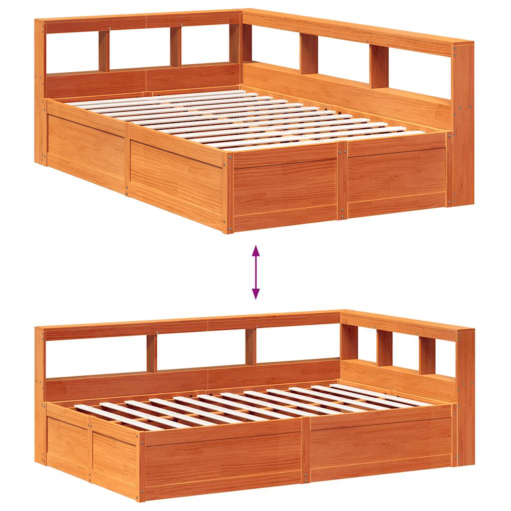 vidaXL Cama con estantería sin colchón madera maciza marrón 135x190cm