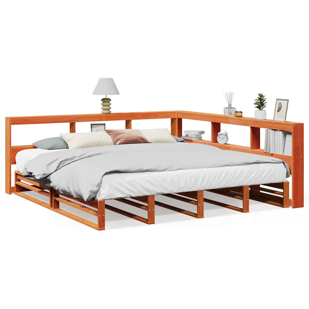 vidaXL Cama con estantería sin colchón madera maciza marrón 200x200 cm