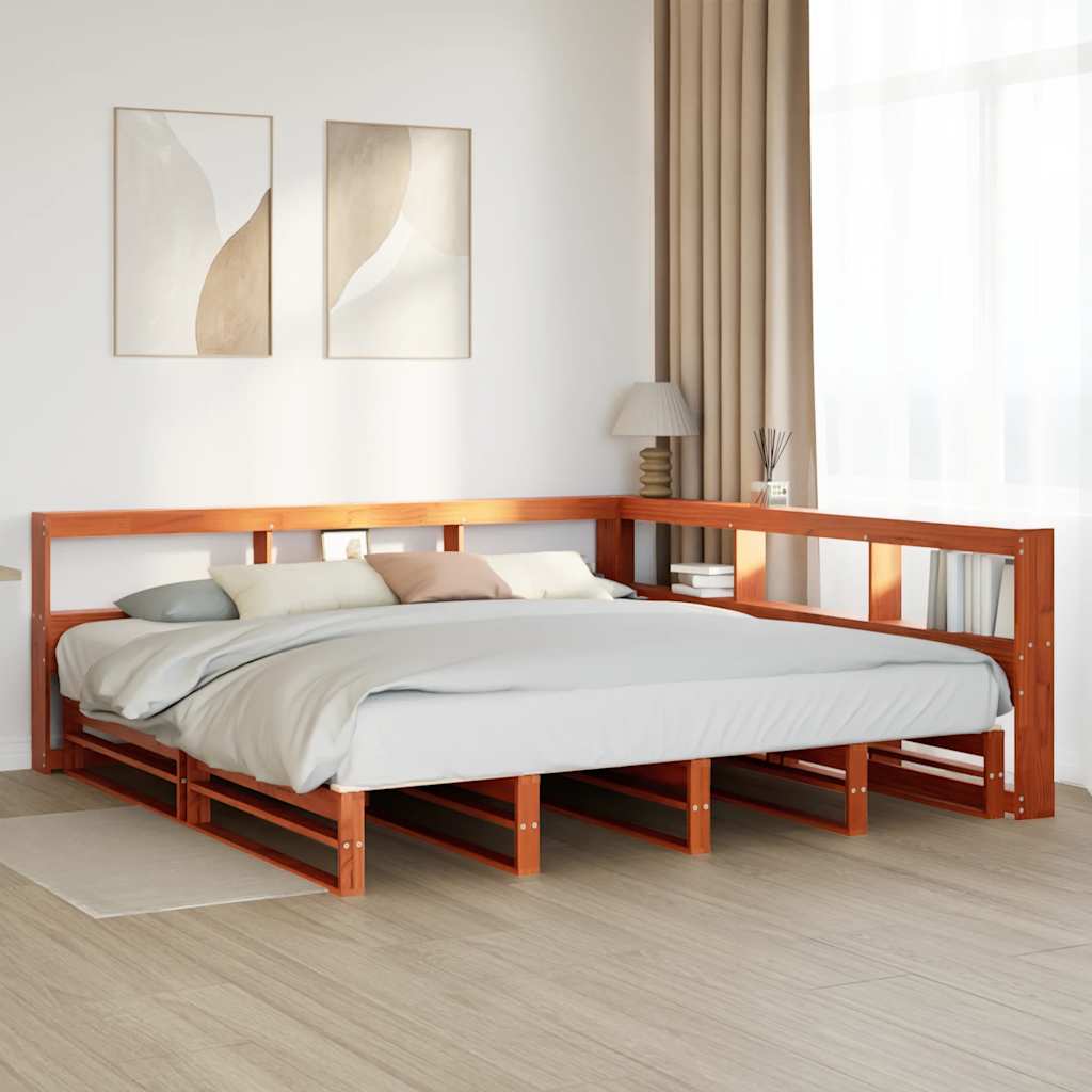 vidaXL Cama con estantería sin colchón madera maciza marrón 200x200 cm