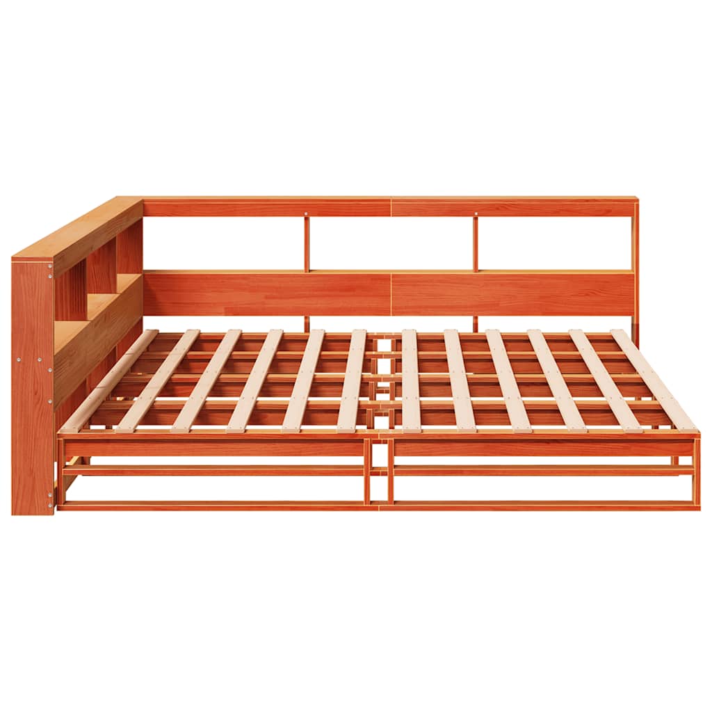 vidaXL Cama con estantería sin colchón madera maciza marrón 200x200 cm