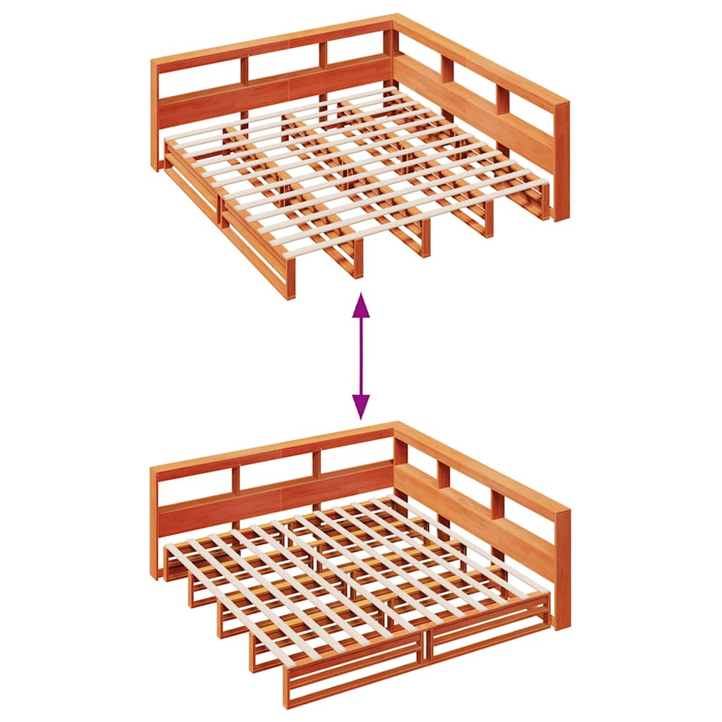 vidaXL Cama con estantería sin colchón madera maciza marrón 200x200 cm