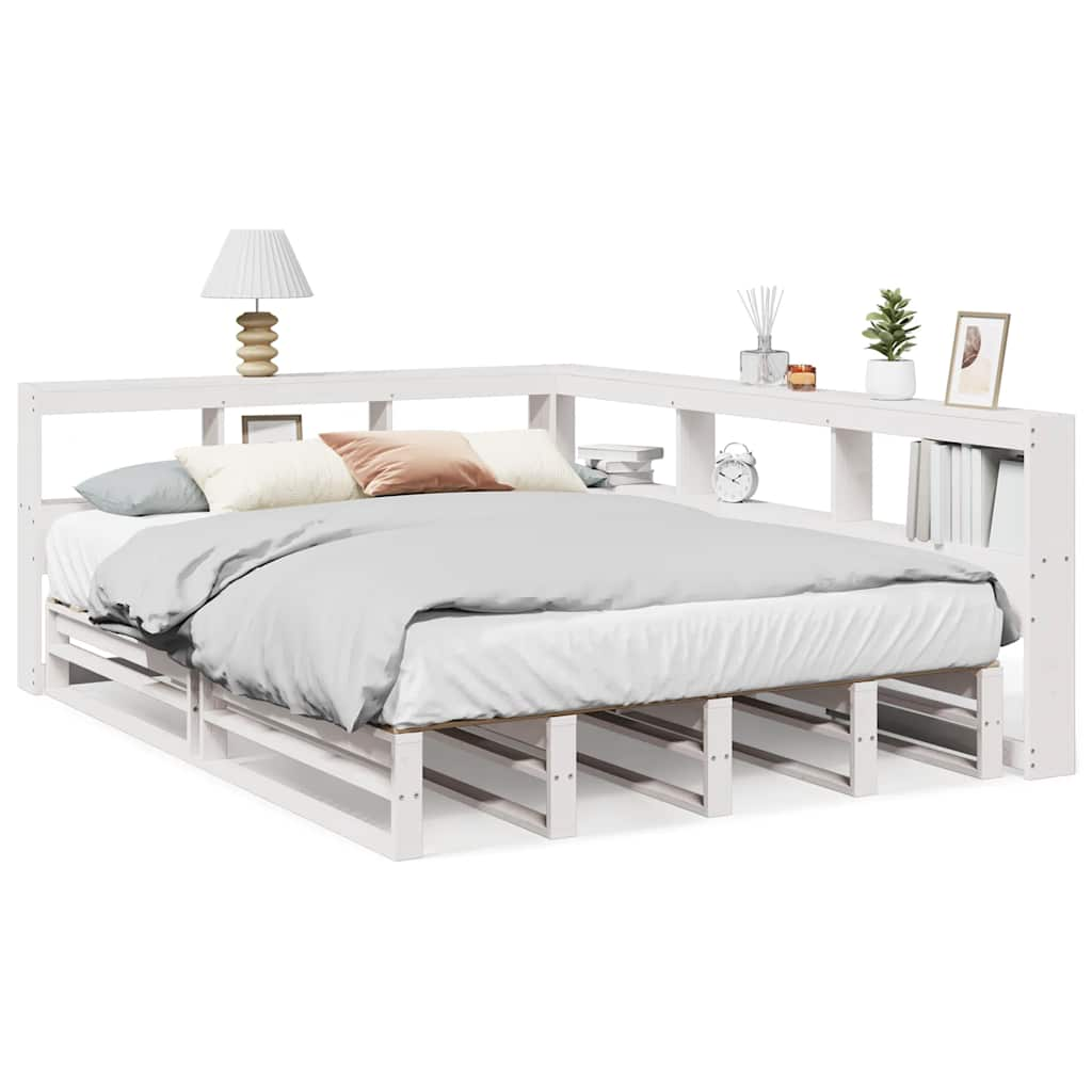 vidaXL Cama con estantería sin colchón madera maciza blanca 160x200 cm