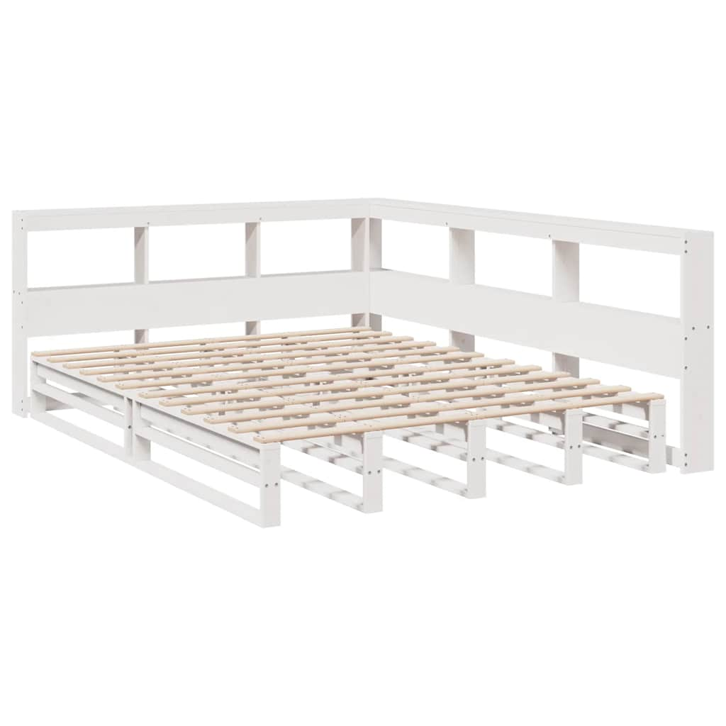 vidaXL Cama con estantería sin colchón madera maciza blanca 160x200 cm