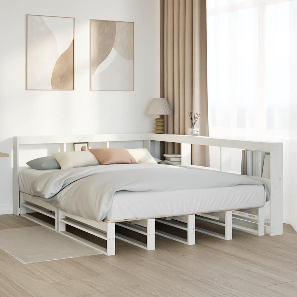 vidaXL Cama con estantería sin colchón madera maciza blanca 160x200 cm