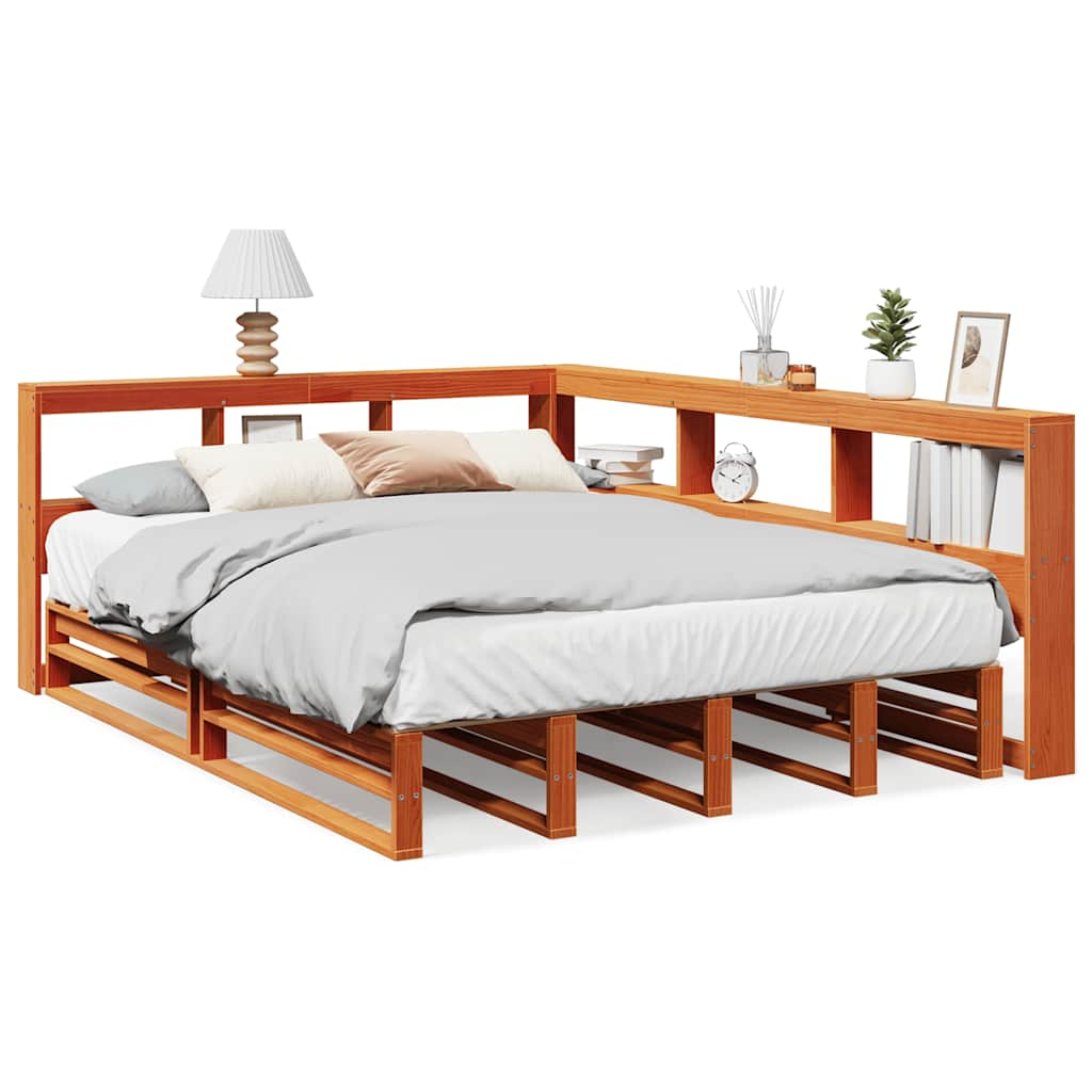 vidaXL Cama con estantería sin colchón madera maciza marrón 150x200 cm