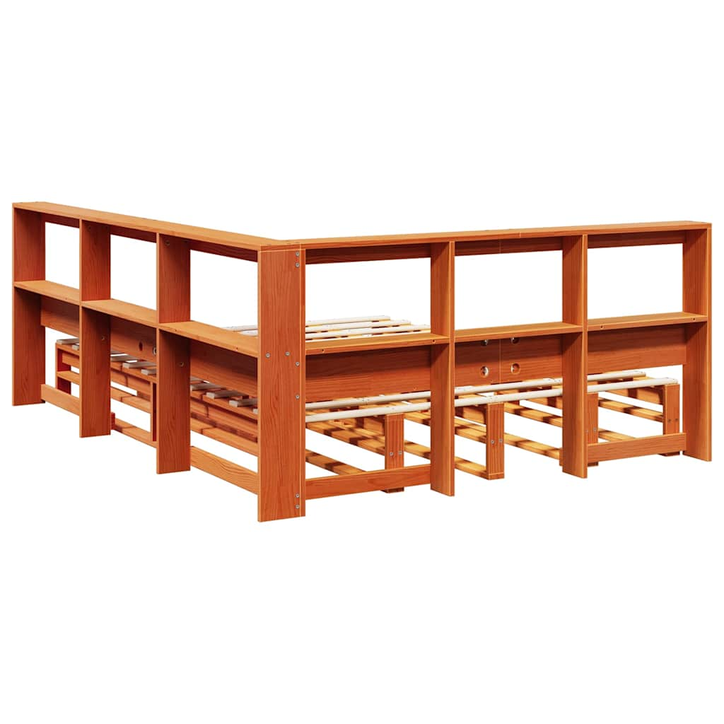 vidaXL Cama con estantería sin colchón madera maciza marrón 150x200 cm