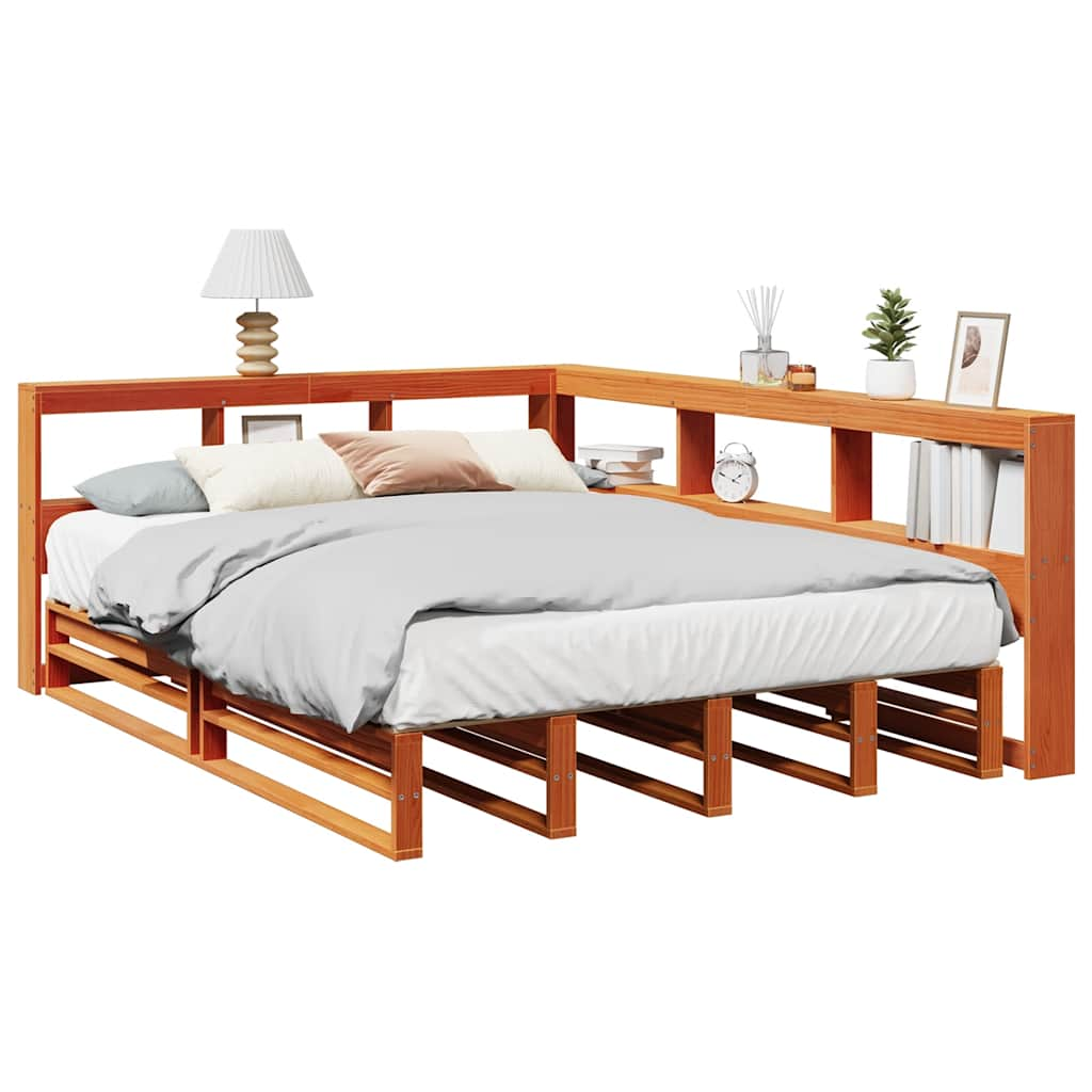 vidaXL Cama con estantería sin colchón madera maciza marrón 150x200 cm