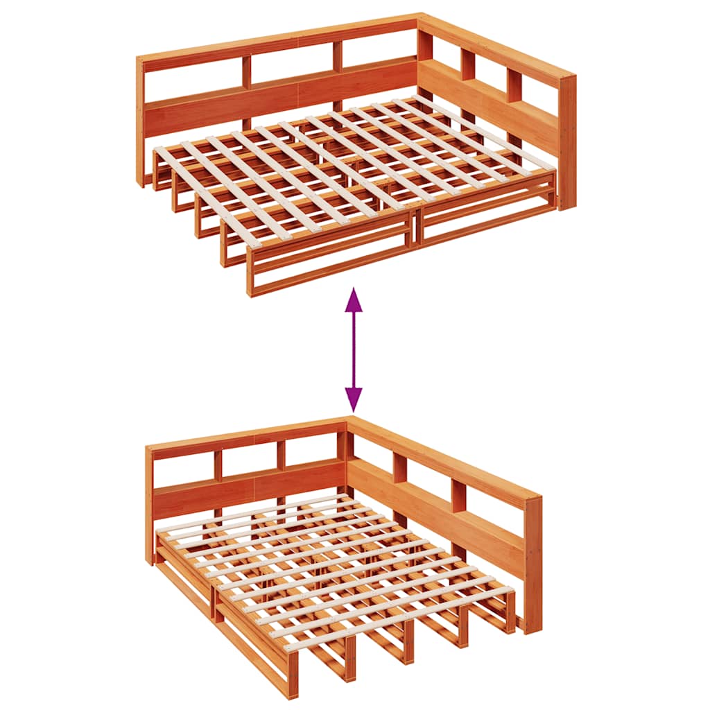 vidaXL Cama con estantería sin colchón madera maciza marrón 140x190 cm