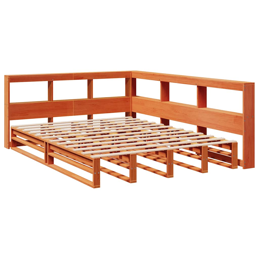 vidaXL Cama con estantería sin colchón madera maciza marrón 135x190cm