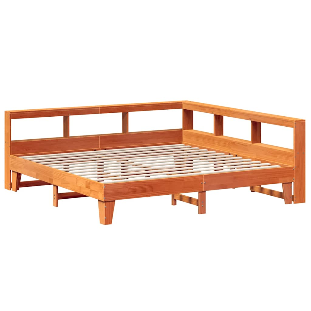 vidaXL Cama con estantería sin colchón madera maciza marrón 200x200 cm