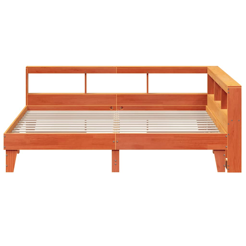 vidaXL Cama con estantería sin colchón madera maciza marrón 200x200 cm