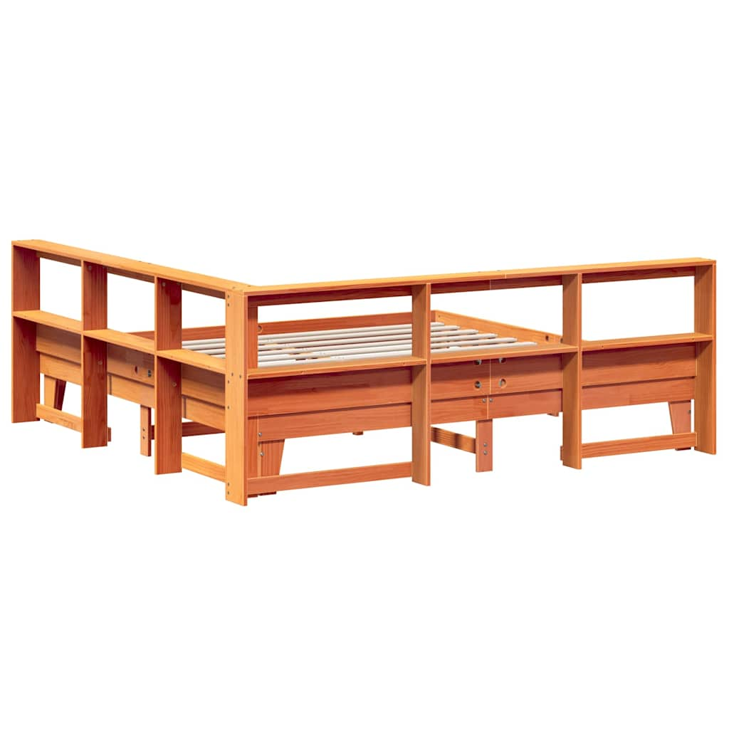 vidaXL Cama con estantería sin colchón madera maciza marrón 200x200 cm