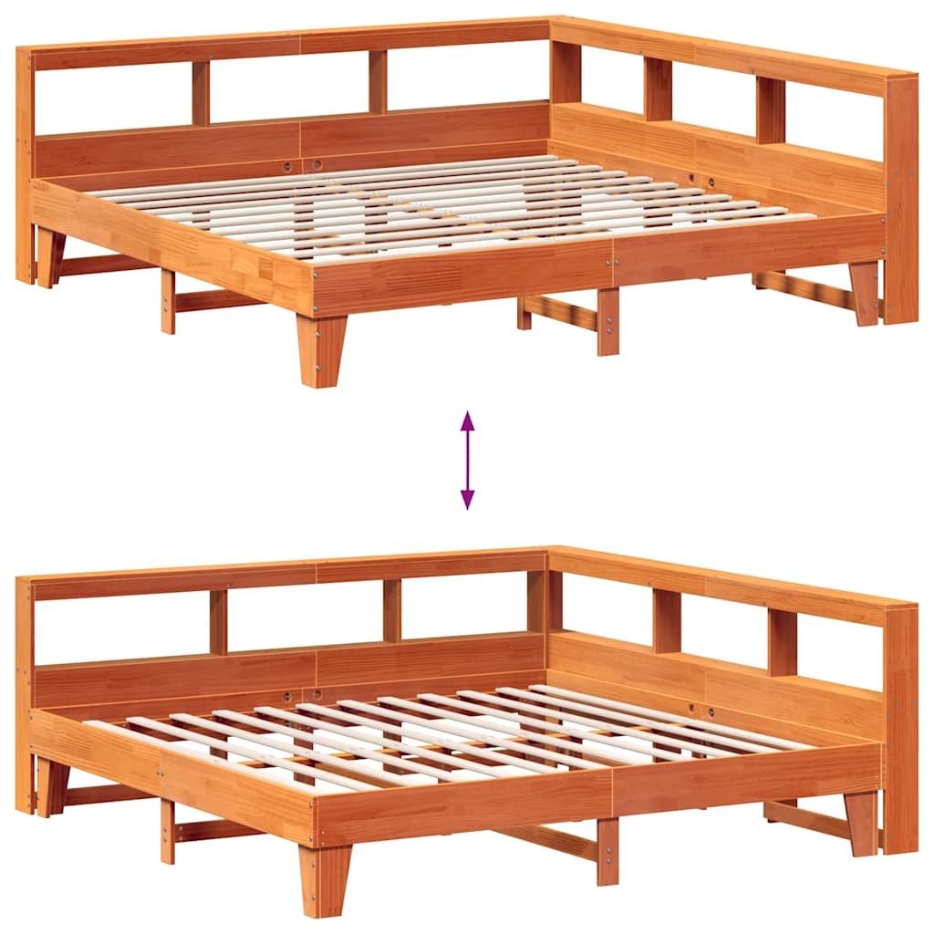 vidaXL Cama con estantería sin colchón madera maciza marrón 200x200 cm