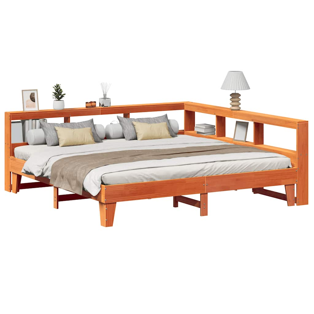 vidaXL Cama con estantería sin colchón madera maciza marrón 200x200 cm