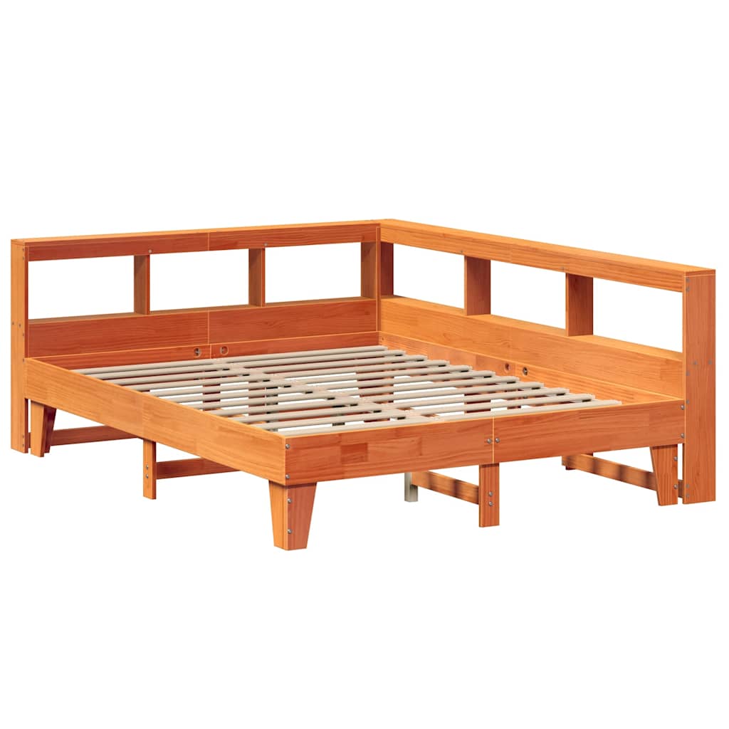 vidaXL Cama con estantería sin colchón madera maciza marrón 150x200 cm