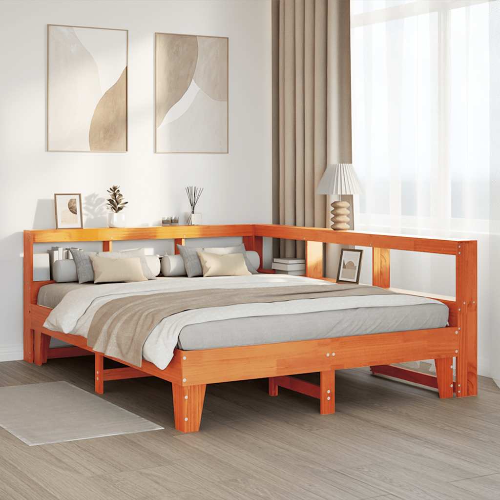 vidaXL Cama con estantería sin colchón madera maciza marrón 150x200 cm