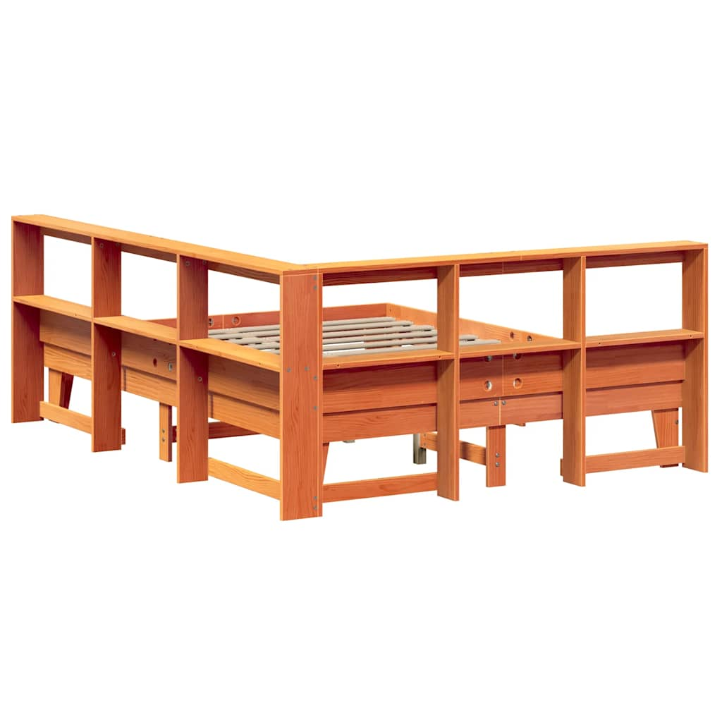 vidaXL Cama con estantería sin colchón madera maciza marrón 150x200 cm