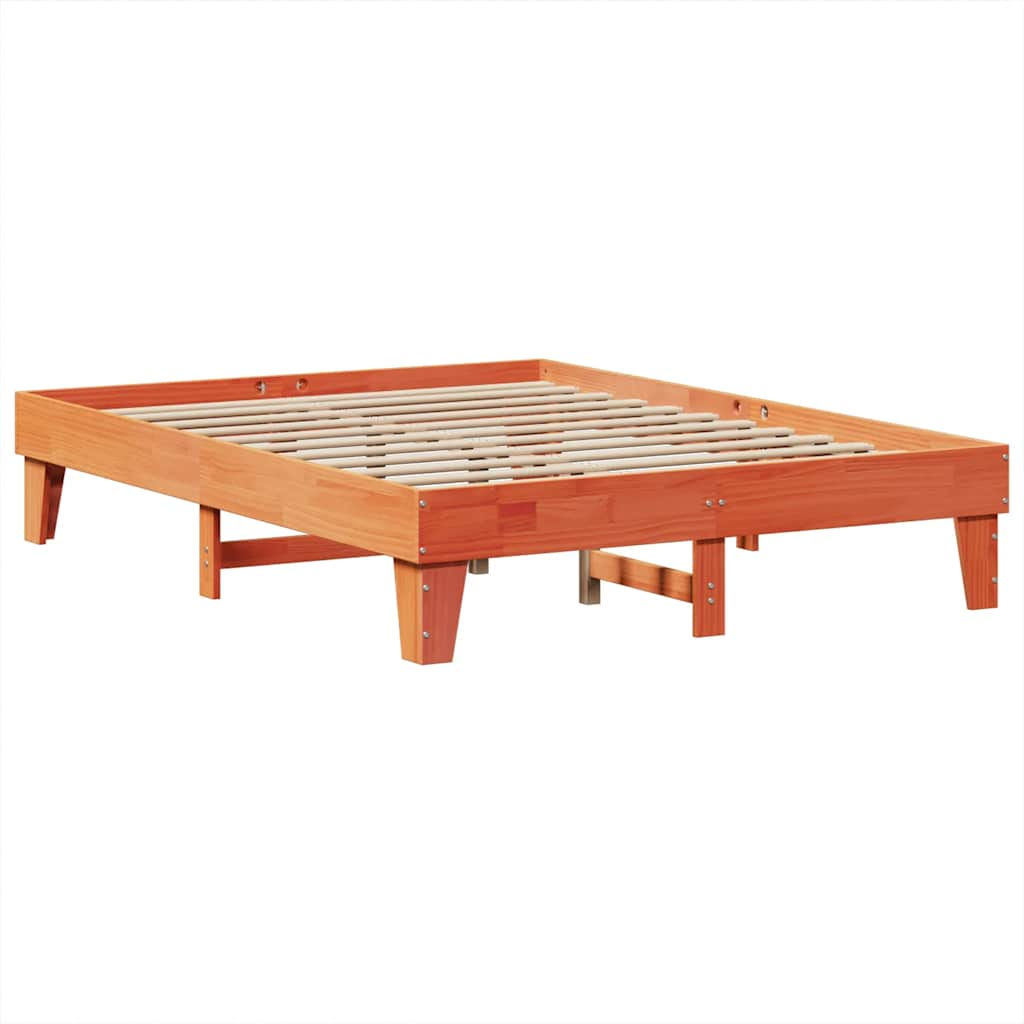 vidaXL Cama con estantería sin colchón madera maciza marrón 150x200 cm