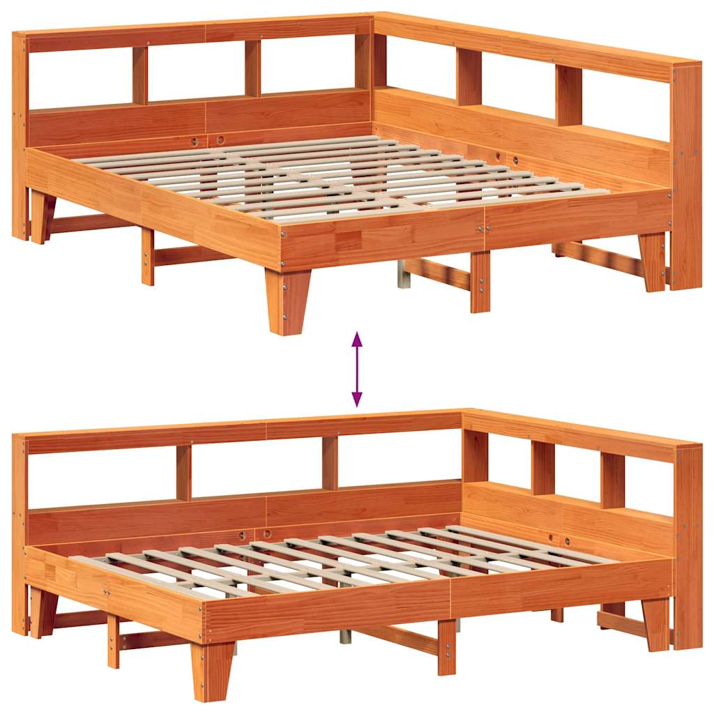 vidaXL Cama con estantería sin colchón madera maciza marrón 150x200 cm