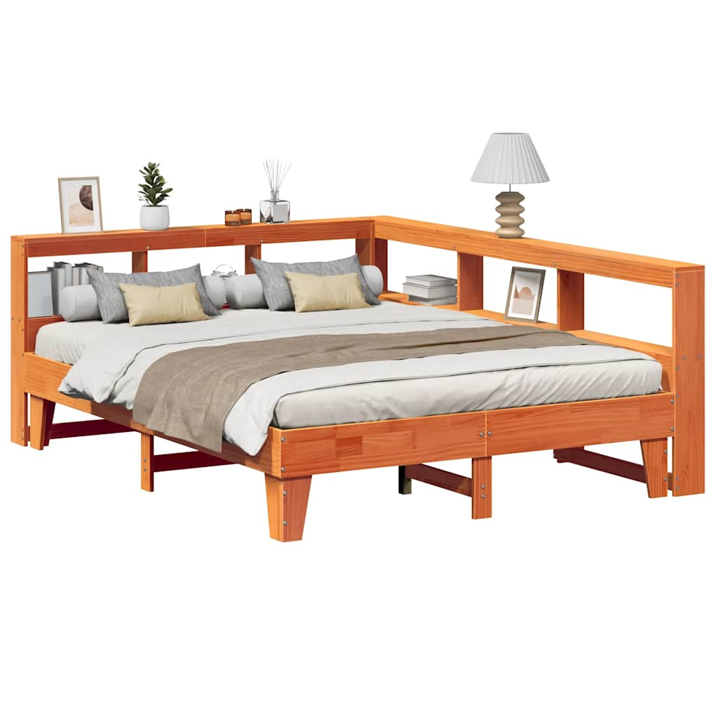 vidaXL Cama con estantería sin colchón madera maciza marrón 150x200 cm