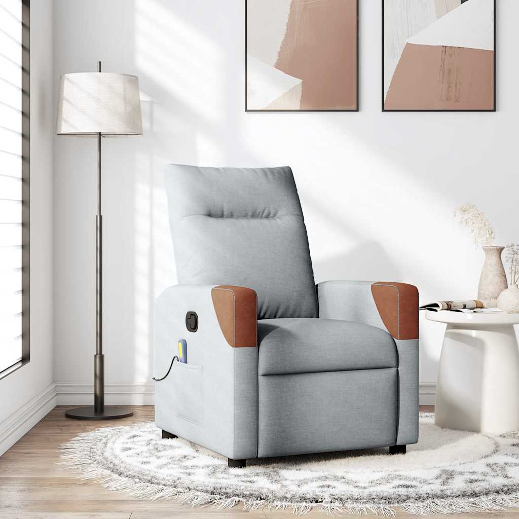 vidaXL Sillón reclinable de masaje de tela gris claro