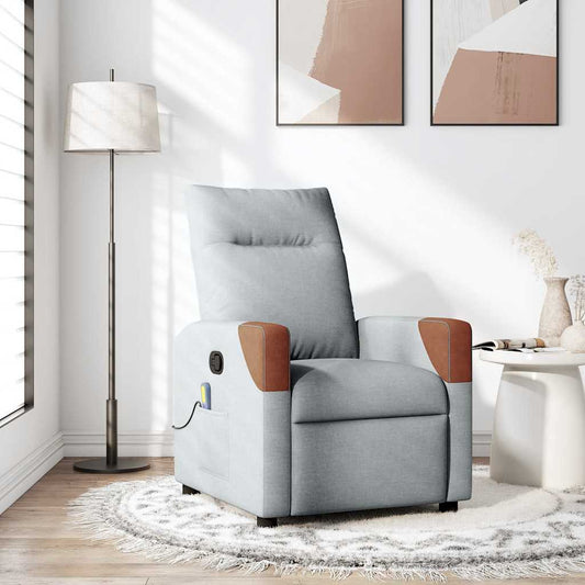 vidaXL Sillón reclinable de masaje de tela gris claro