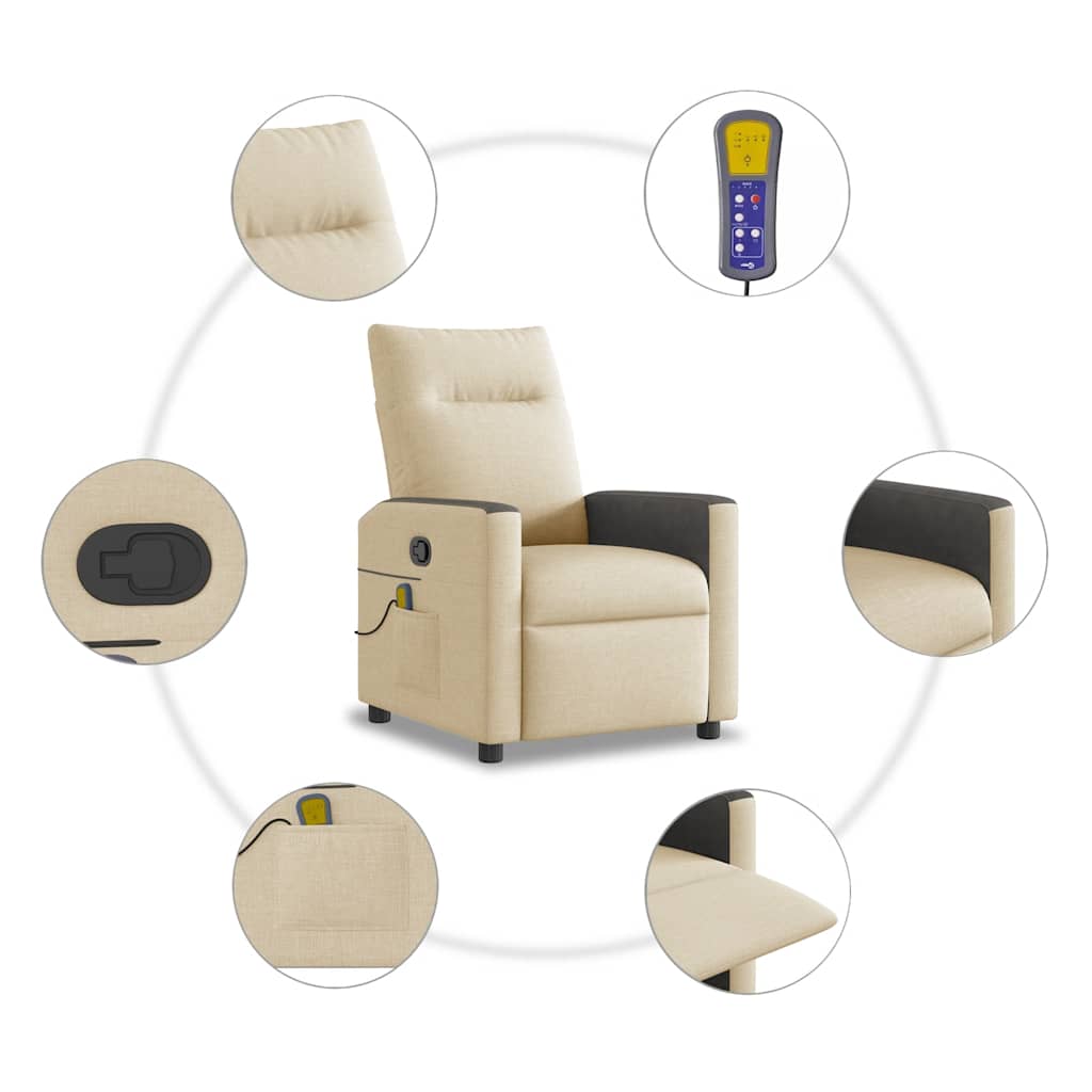 vidaXL Sillón de masaje reclinable de tela crema