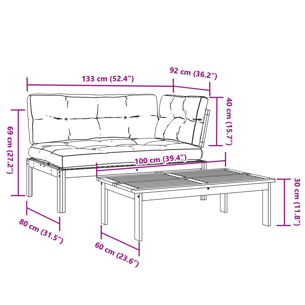 vidaXL Set de sofás de palets de jardín y cojines 2 pzas madera acacia