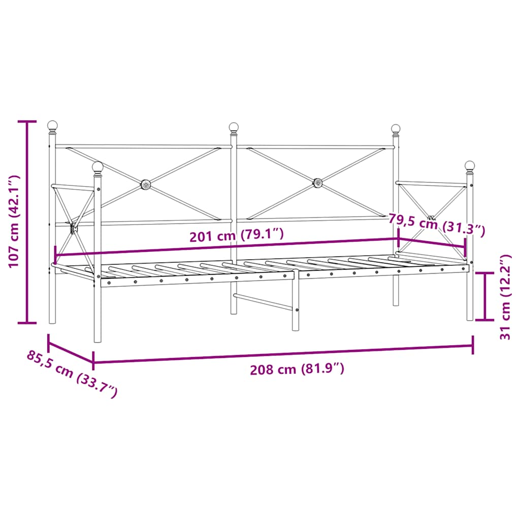 vidaXL Sofá cama sin colchón tela negro 80x200 cm acero